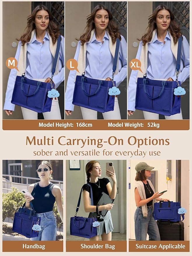 BESBESME Canvas Tote Bag for Women with Zipper & Compartments– Large Work & College Laptop Tote Crossbody Shoulder Bag