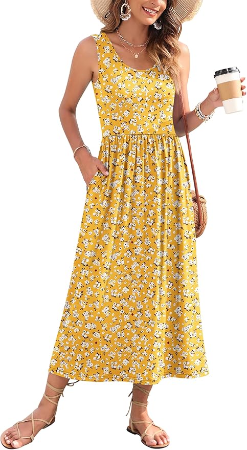 WNEEDU Women's Summer Maxi Dress 2026 Casual Sleeveless Hawaiian Sundress Tropical Long Dress Beach Vacation Outfit