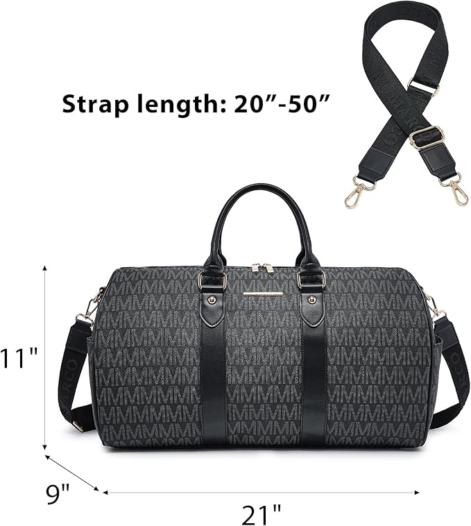 Women PU Leather Monogrammed Duffel Bag for Men- Scratch-Resistant Waterproof, Multi-Pocket Design, Large Capacity Carry-On for Gym Yoga Work Travel Weekender