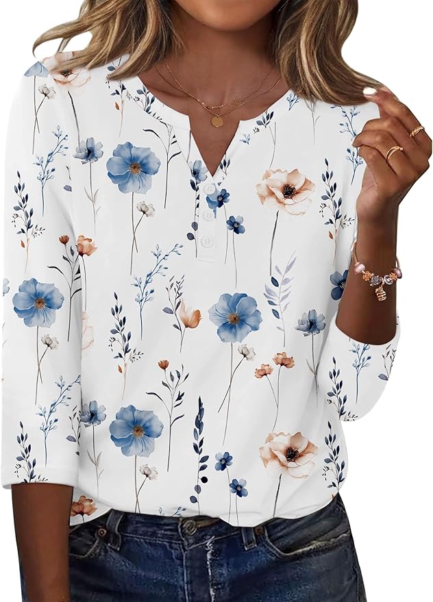 Zeagoo 3/4 Length Sleeve Womens Tops Casual Dressy Summer Blouses Buisness Work Spring Tee Shirts