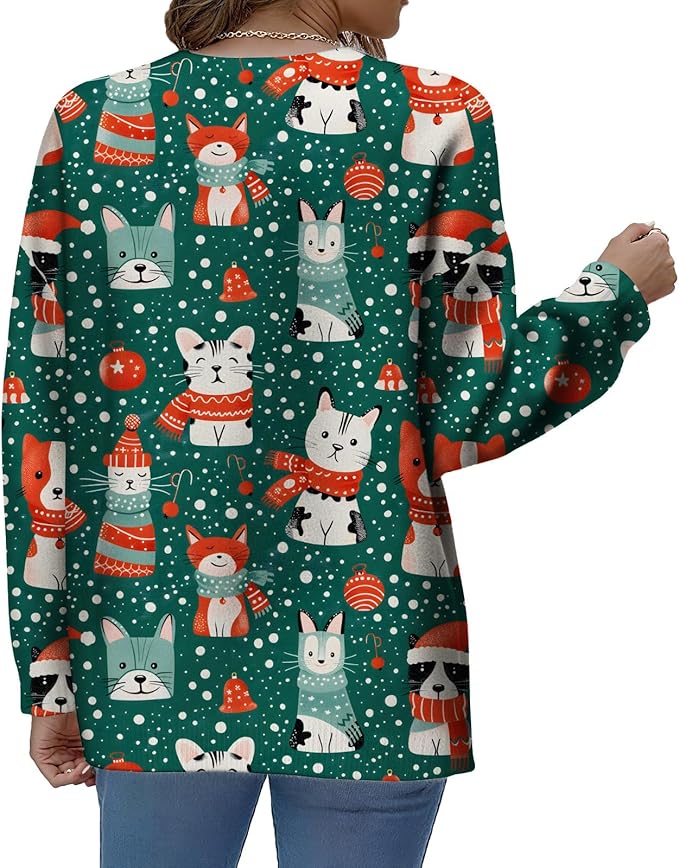 LIZALIG Women's Fall Christmas Snowman Sweater Long Sleeve Crewneck Pullover Festive Holiday Winter Outfit for Parties