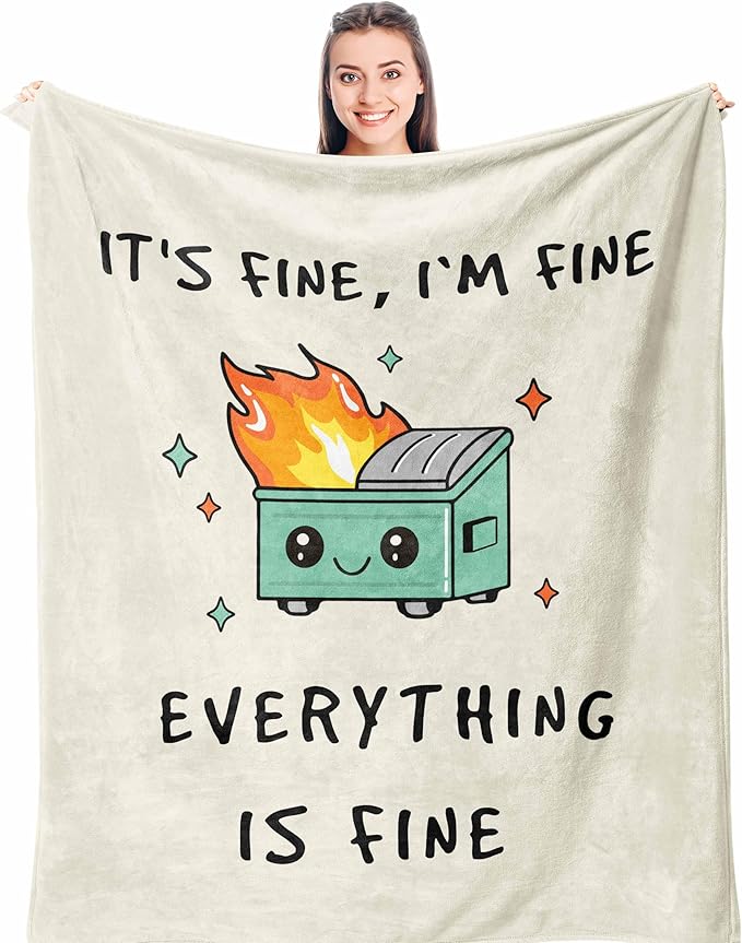 Emotional Support Dumpster Fire, Funny Blanket 60x50in Gifts for Women/Men, Funny Office Gifts for Coworkers, It’s Fine I’m Fine Everything’s Fine, Funny Gifts for Anyone Soft Throw