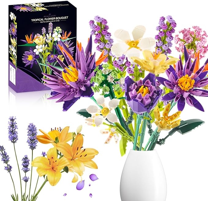 Flower Bouquet Building Set, 891PCS Creative DIY Flower Bouquet Set, Birds of Paradise and Water Lily Bouquet Building Sets for Home Office Decor for Adults, Gift for Mother's Day Valentine's Day