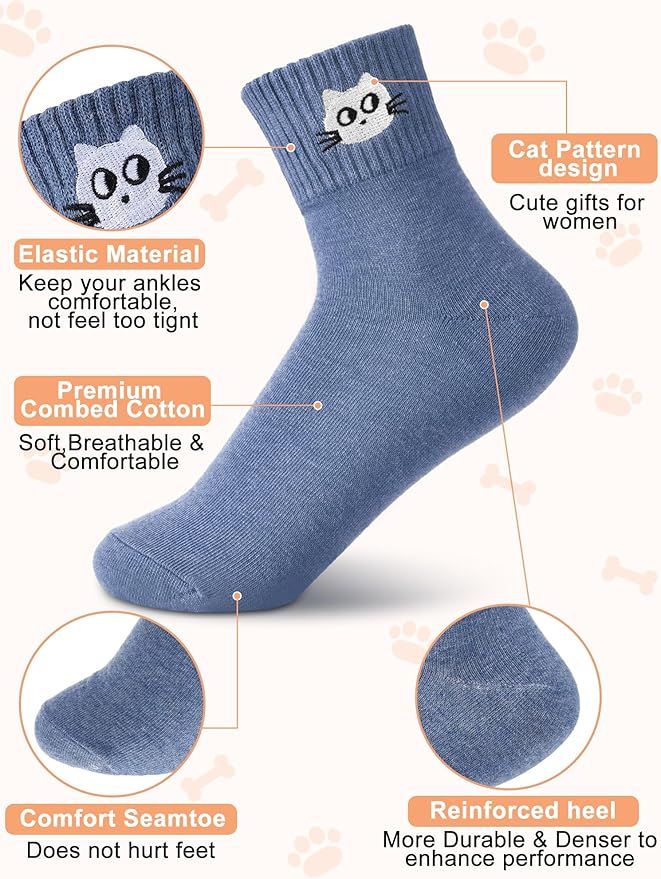 Eurzom 10 Pairs Socks Womens Crew Elastic Ankle Length Cotton Socks Aesthetic Cute Lightweight Low Cut Gifts for Women