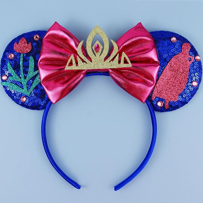 LIHELEI Mouse Ears Headband, Princess Headbands for Women Birthday Party, Blue Sequin Bows Headwear Hair Accessories - Blue Headband