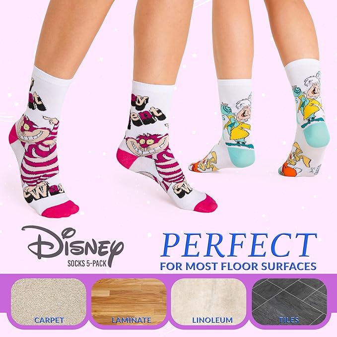 Disney Socks for Women and Teens, Pack of 5 or 6, US Size 4‑9, Soft and Breathable Novelty Socks Cozy Gifts for Women