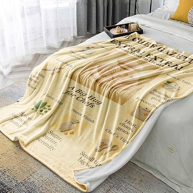 Chef Blanket 60x50 Flannel Throw Blanket, Vintage Editorial-Style Kitchen Decor, Cozy Cooking Gift for Men & Women, Baker Pastry Sous Chef Appreciation, Culinary School Graduation