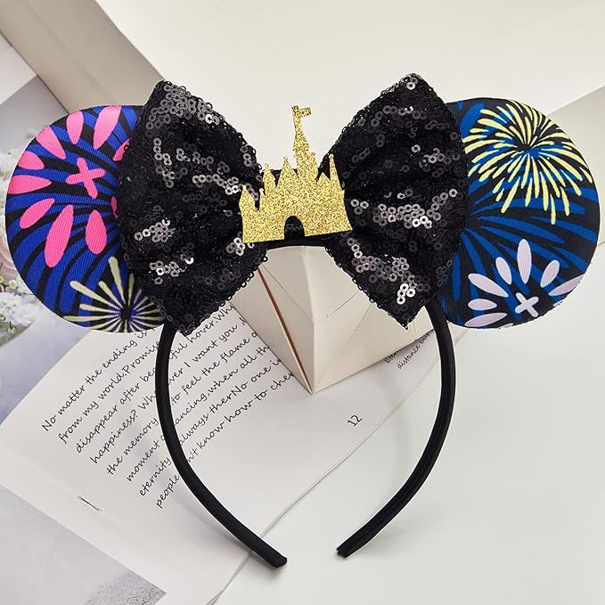 FANYITY Mouse Ears, Sequin Mouse Ears Headband for Boys Girls Women (fireworks)