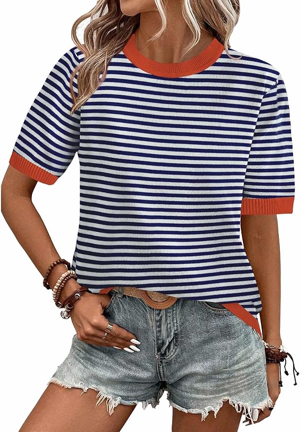 Zeagoo Womens Summer Short Sleeve Tops Crew Neck Lightweight Pullover Sweaters Loose Dressy Casual Blouse Basic Clothes