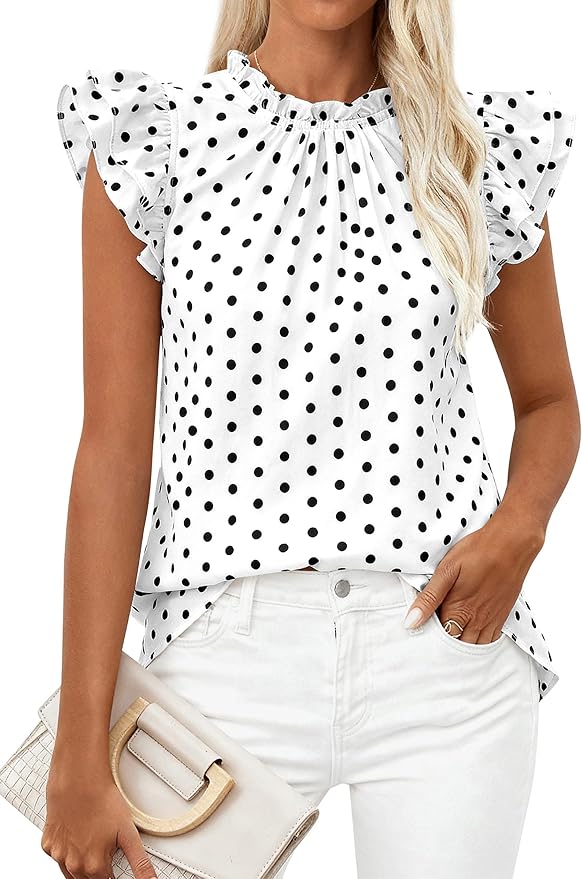 PRETTYGARDEN Women's Ruffle Short Sleeve Summer Tops 2026 Trendy Floral Trim Neck Casual Dressy Chiffon Boho Blouses Shirts