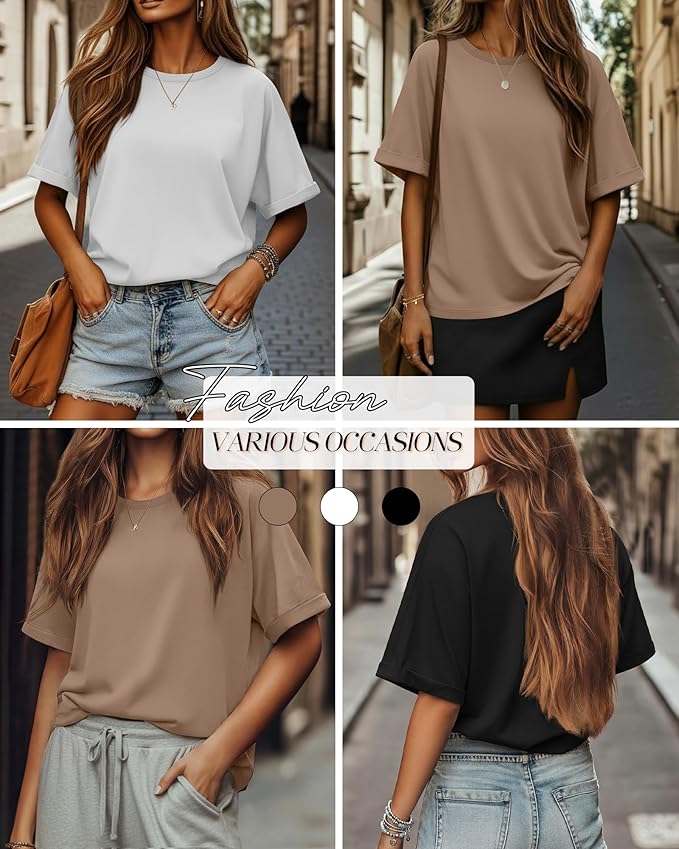 Riyiper 3 Pack Women's Oversized T-Shirt Half Sleeve Summer Tees Casual Loose Fit Crew Neck Basic Tops