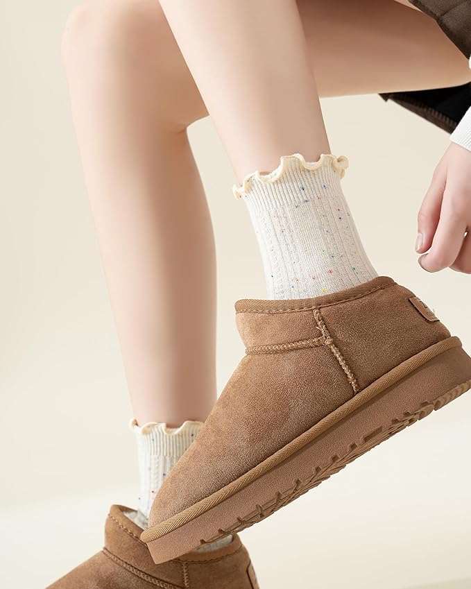 Mcool Mary Women's Ruffle Socks,Crew Cotton Sock,Over Ankle,Casual Frilly Cute Knit Lettuce Trim Dress Socks 6 Pack
