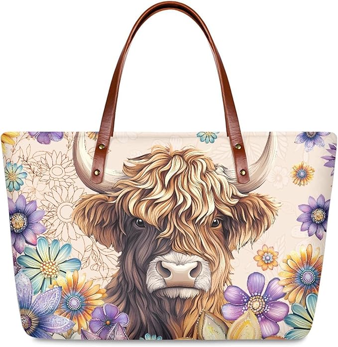 Womens Zip Up Tote Handbag Daisy Print Large Capacity Tote Purse Handbag Big Tote Bag Purse For Work Laptop