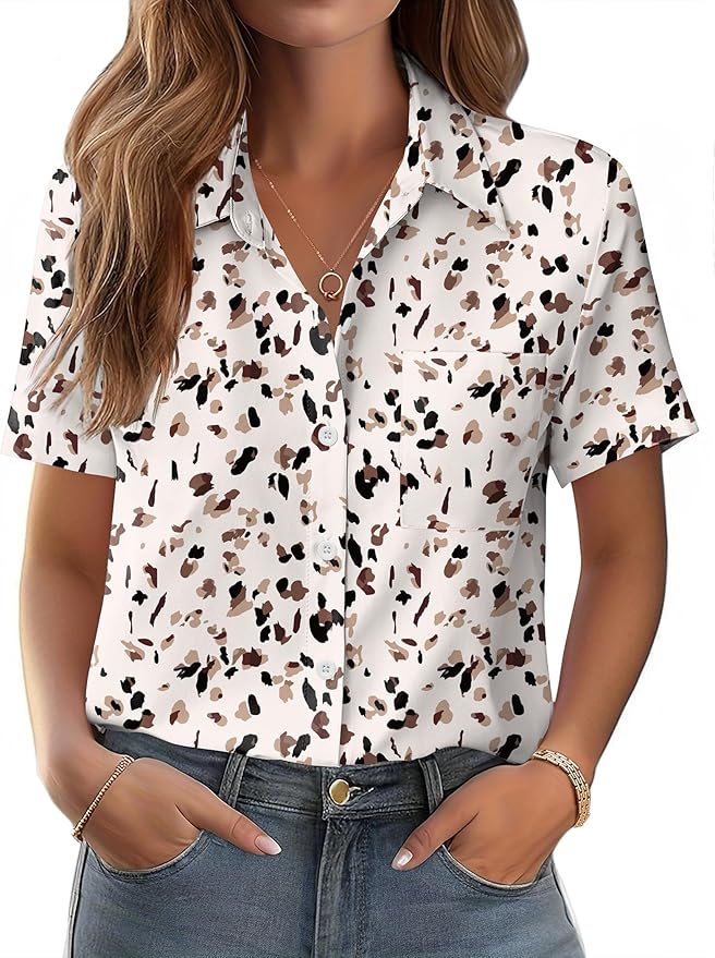Zeagoo Womens Button Down Shirt Bust Pocket Short Sleeve Blouses Business Casual Work Tops Summer Outfits