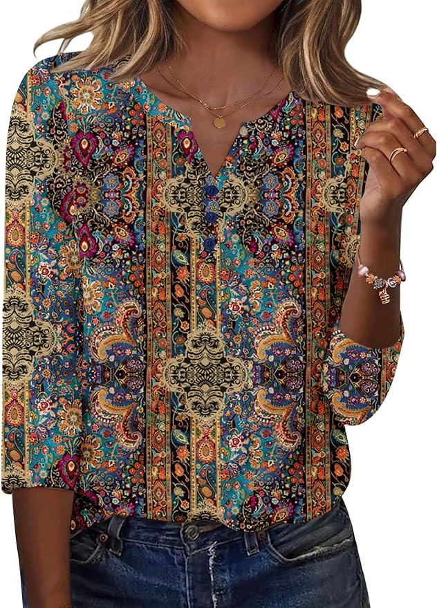 Zeagoo 3/4 Length Sleeve Womens Tops Casual Dressy Summer Blouses Buisness Work Spring Tee Shirts