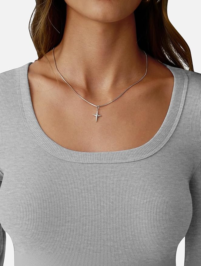 Womens 3/4 Sleeve Scoop Neck Top Ribbed Knit Slim Fitted Casual Basic Tee Shirts 2025 Fall Trendy Work T-Shirt Outfits