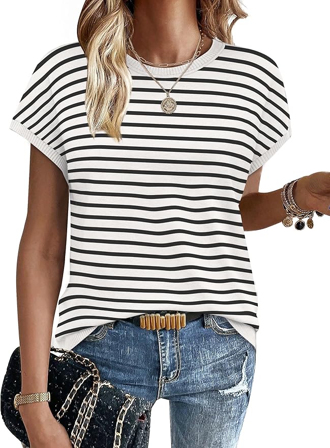 WIHOLL Short Sleeve Sweater for Women Summer Tops Crew Neck Fashion Clothing Tshirts Shirts Travel Outfits Dressy Casual