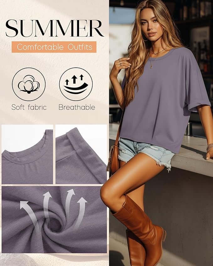Riyiper 3 Pack Women's Oversized T-Shirt Half Sleeve Summer Tees Casual Loose Fit Crew Neck Basic Tops