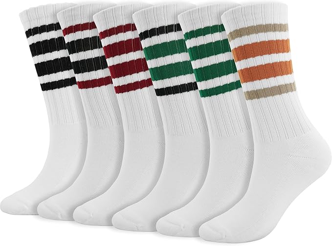BomKinta Striped Crew Socks Women - Retro Novelty Socks - Stretchy Casual Athletic Cotton Sock Size 5-11
