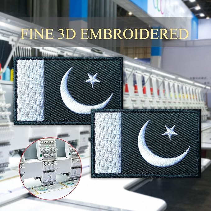EmWoot 2PCS Pakistan Flag Patch Embroidered Morale Patch Military Tactical Patches Hook and Loop