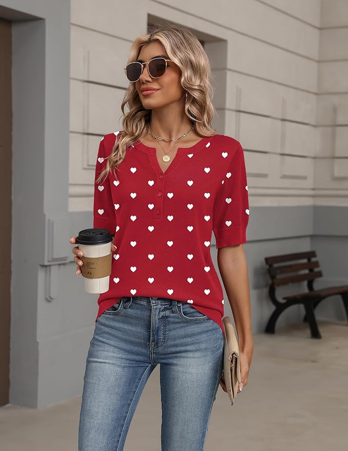 Zeagoo Women's Short Sleeve Sweater 2026 Spring Summer Tops Lightweight Casual V Neck Sweaters Dressy Work Blouses Clothes