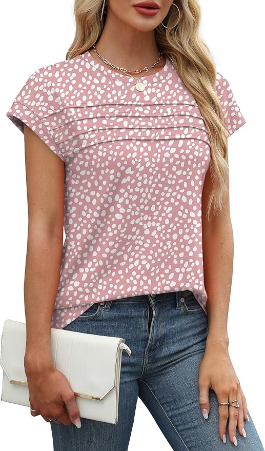 WEESO Womens Summer Tops Trendy 2026 Cap Sleeve T Shirts Crew Neck Pleated Front Beach Vacation Clothes Fashion