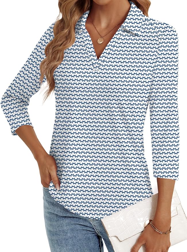 3/4 Length Sleeve Womens Tops Dressy Casual V Neck Polo Shirts Business Work Blouses 2025 Trendy Tunic Top