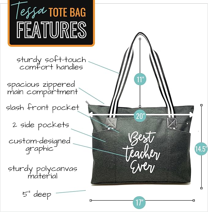 Brooke & Jess Designs Teacher Tote Bag for Work - Teacher Handbag Gifts for Women, Teacher Bag Best Teacher Appreciation Gift
