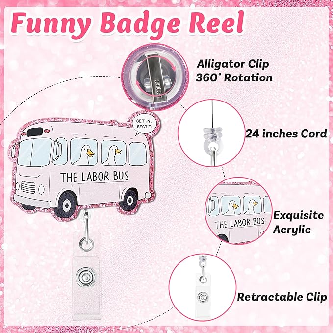 The Labor Bus Badge Reel with Alligator Clip Funny ID Badge Holders Cute RN LPN CNA MA PCT Badge Buddy Nursing Medical Students Nurse Accessories for Work