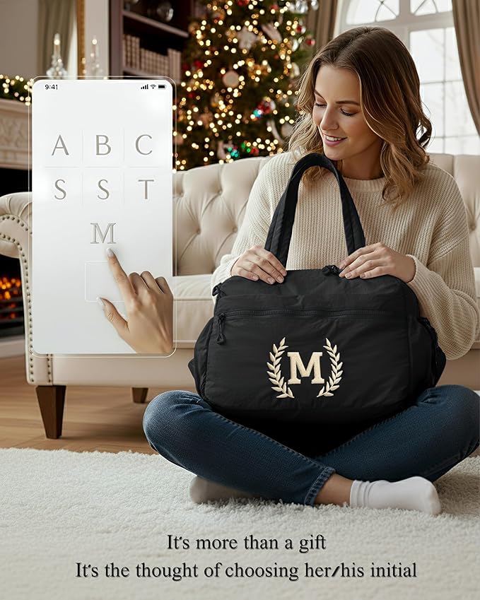 Gym Duffle Bag for Women – Embroidered Custom Initial Sports Bag for Men – Personalized Travel & Workout Duffel with Luggage Sleeve – Thoughtful Gift for Mom, Girl, Daughter, Mother (Black, B)