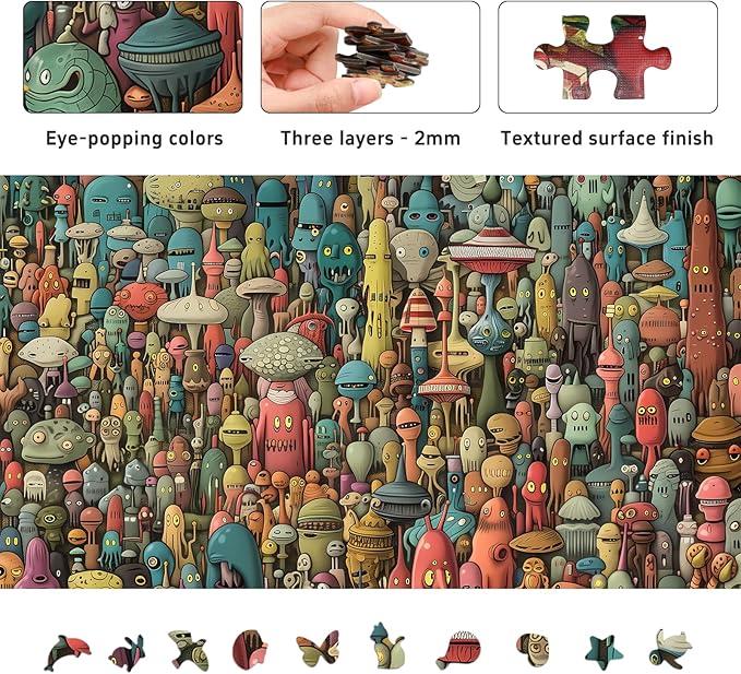 Naturelish Dense Monster Jigsaw Puzzles for Adults 1000 Pieces, Brain Challenging Shaped Puzzle for Game Night, Family, Friends, Puzzle Size is 26.6 x 19.2