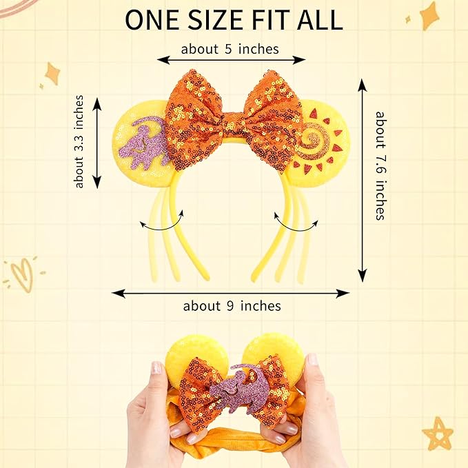 zhezesmila Lion Animal Kingdom Mouse Ears Bow Headband with Scrunchies Rainbow Sparkle Mouse Headband Hair Accessories for Women