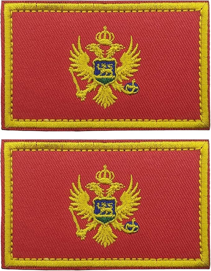 EmWoot 2PCS Montenegro Flag Patch Embroidered Morale Patch Military Tactical Patches Hook and Loop