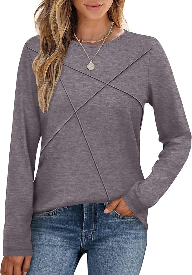 XIEERDUO Long Sleeve Shirts for Women Business Casual Tops Trendy Crewneck Fall T Shirts Pleated Loose Fit