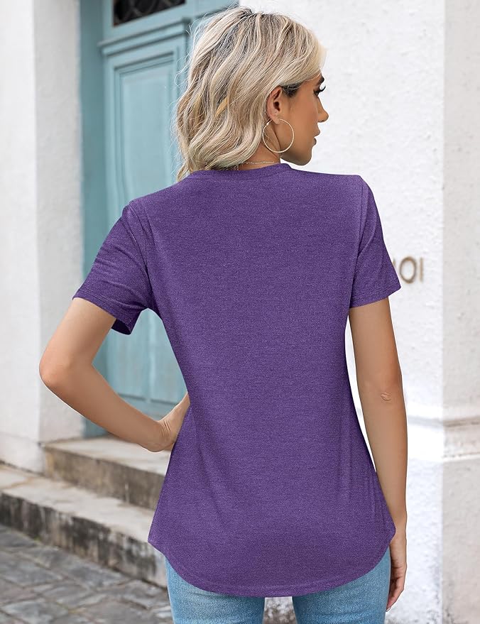 Kistore Womens Casual Crew Neck Short Sleeve Pleated Tops Blouses Fashion Clothes 2026