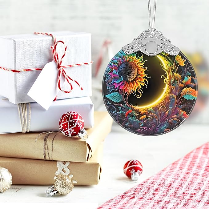 Christmas Ornament, 2025 Ornaments for Christmas Tree, Stained Glass Hanging Ornament, Holiday Ornaments, Unique Gift Idea - Sun and Moon