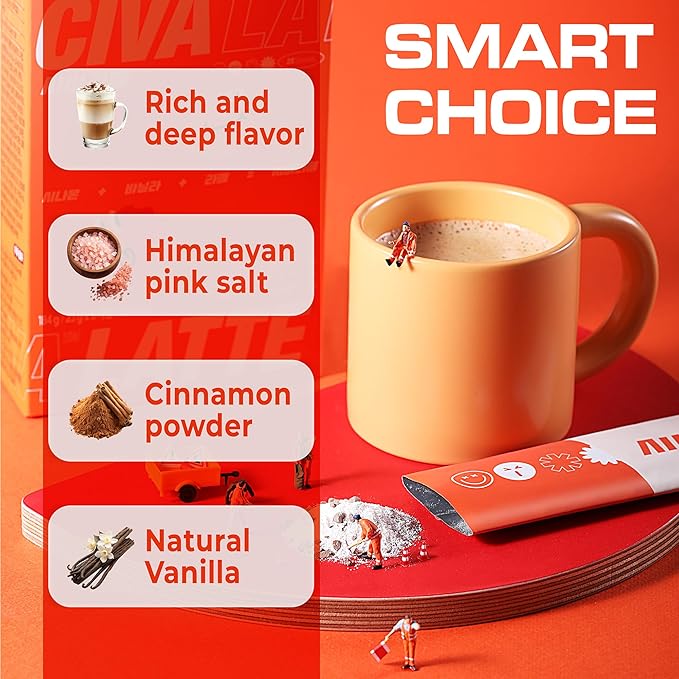 CIVA LATTE Korean Instant 3-in-1 Cinnamon Latte Coffee, Premium Vanilla Mix- Freeze Dried Beans & Himalayan Pink Salt, Smooth Medium Roast, No Trans Fat, Café Style Single Serve Sticks 8 Packets