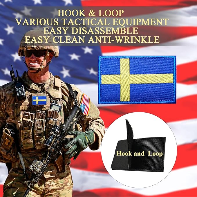EmWoot 2PCS Sweden Flag Patch Embroidered Morale Patch Military Tactical Patches Hook and Loop