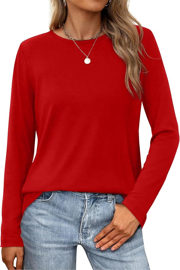 XIEERDUO Long Sleeve Shirts for Women Casual Crew Neck Basic Fall Tops Loose Fit Comfy