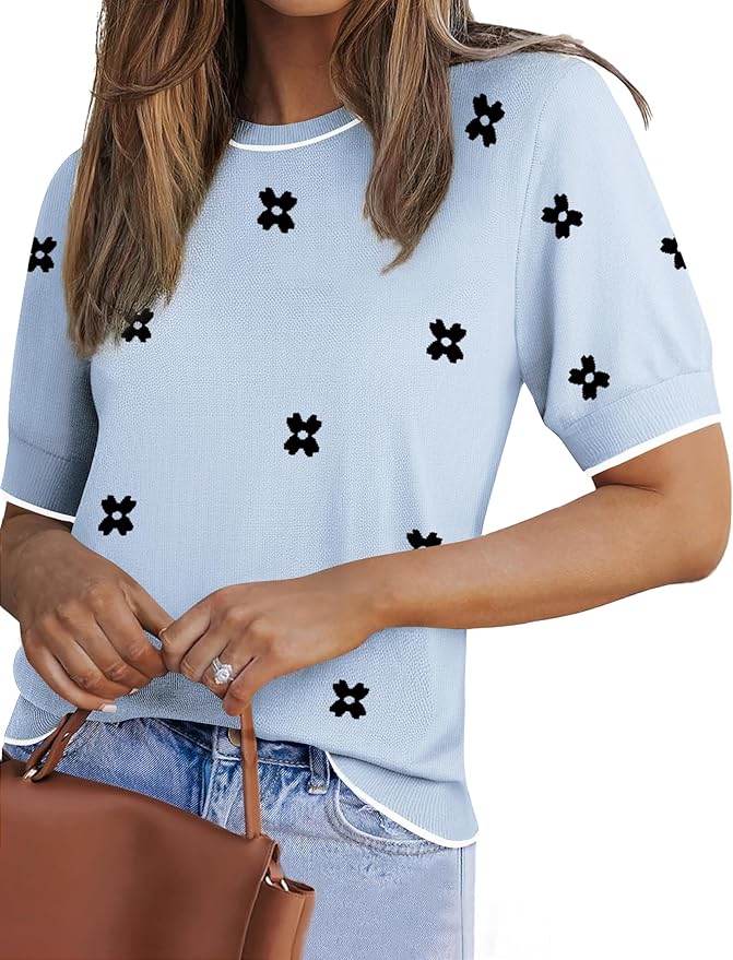 Zeagoo Womens Summer Short Sleeve Tops Crew Neck Lightweight Pullover Sweaters Loose Dressy Casual Blouse Basic Clothes