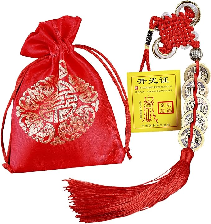 GJMY Feng Shui Coins for Wealth and Success with Chinese Knot Lucky Coins Five Emperor Money(5coins)