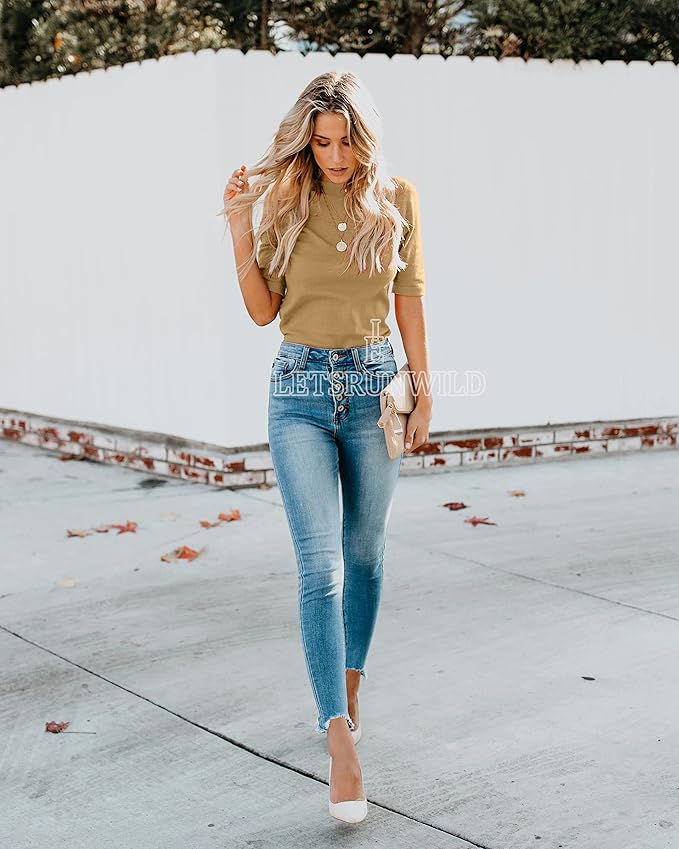 LETSRUNWILD Business Casual Tops for Women Dressy Cute Tops Mock Turtleneck Tshirts Shirts