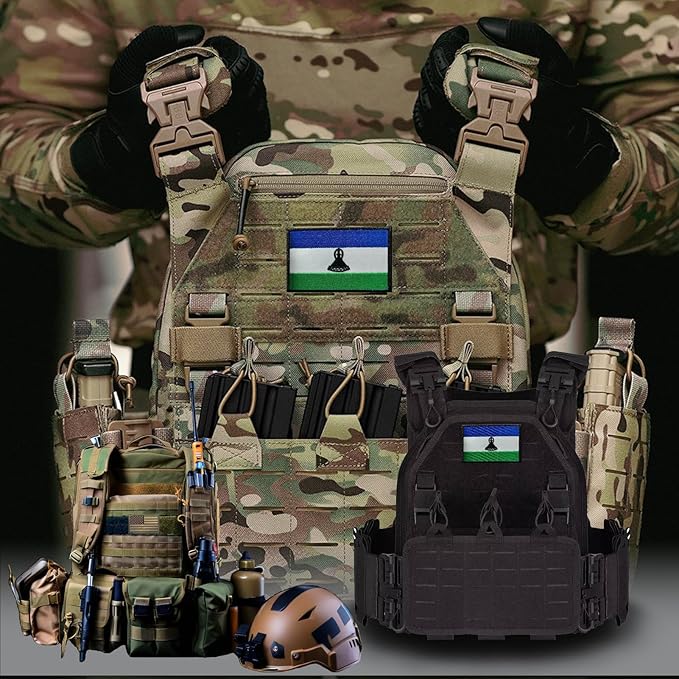 EmWoot 2PCS Lesotho Flag Patch Embroidered Morale Patch Military Tactical Patches Hook and Loop Applique Fastener