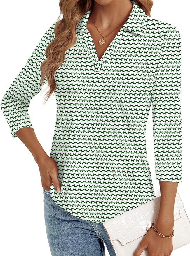 3/4 Length Sleeve Womens Tops Dressy Casual V Neck Polo Shirts Business Work Blouses 2025 Trendy Tunic Top