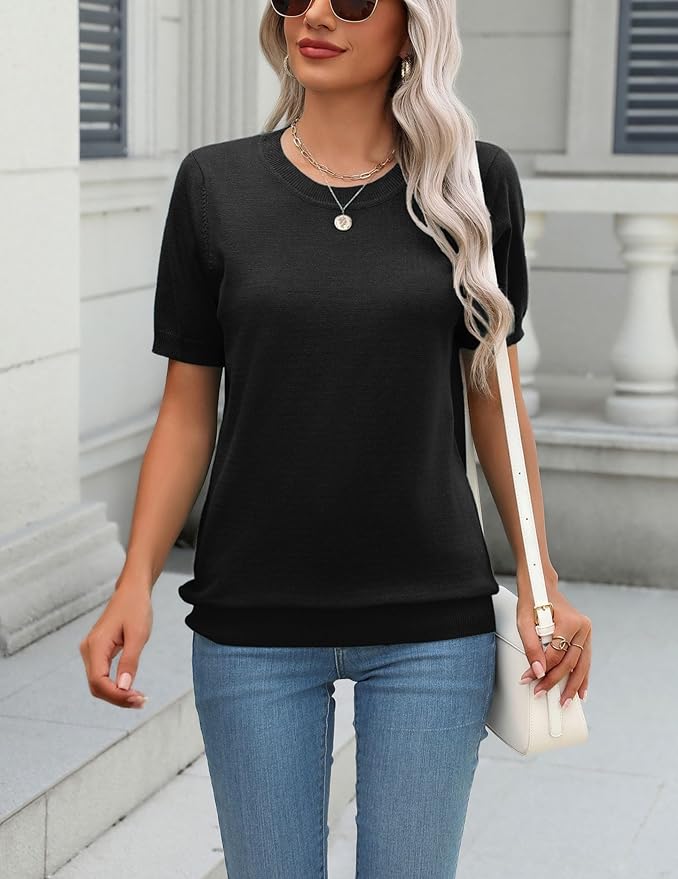 Zeagoo Womens Summer Short Sleeve Tops Crew Neck Lightweight Pullover Sweaters Loose Dressy Casual Blouse Basic Clothes