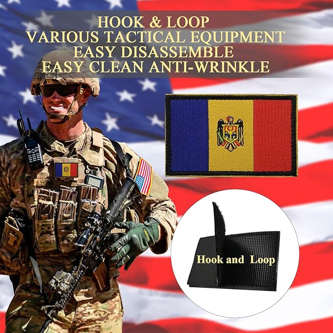 EmWoot 2PCS Moldova Flag Patch Embroidered Morale Patch Military Tactical Patches Hook and Loop