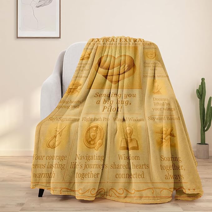 Pilot Blanket Gifts for Men Women - Aviation Throw Blanket 60"x50" Flannel Soft Cozy Airplane Decor - Inspirational Birthday Retirement Gift for Pilots, Aviation Lovers, Flight Enthusiasts
