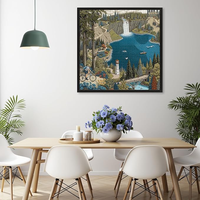 Naturelish 1000-Piece Jigsaw Puzzle for Adults, Oregon Landmarks Scene with Waterfall, Lighthouse, Forest Trail, Challenging & Vibrant Artwork, 22.5 x 22.5 in