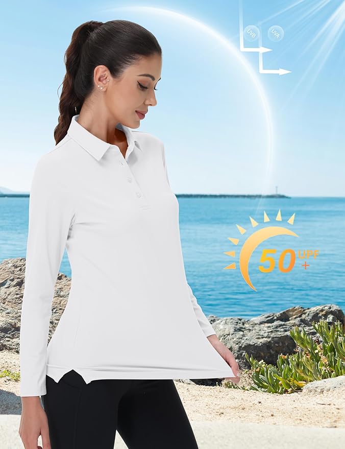 MAGCOMSEN Women's Polo Shirts Long Sleeve Golf Shirt Quick Dry UPF 50+ Sun Protection Lightweight Tennis Shirts