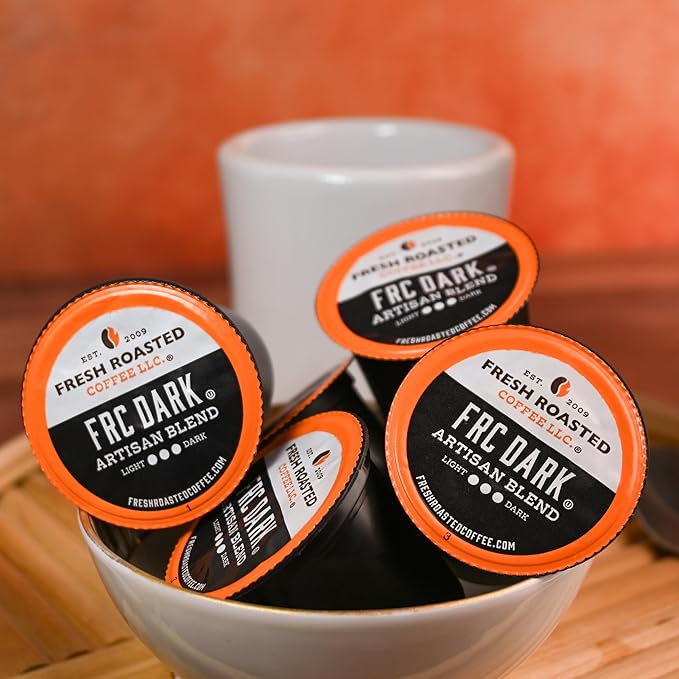 Fresh Roasted Coffee, FRC Dark Roast Blend, Artisan Blend, 24 Pods for K Cup Brewers